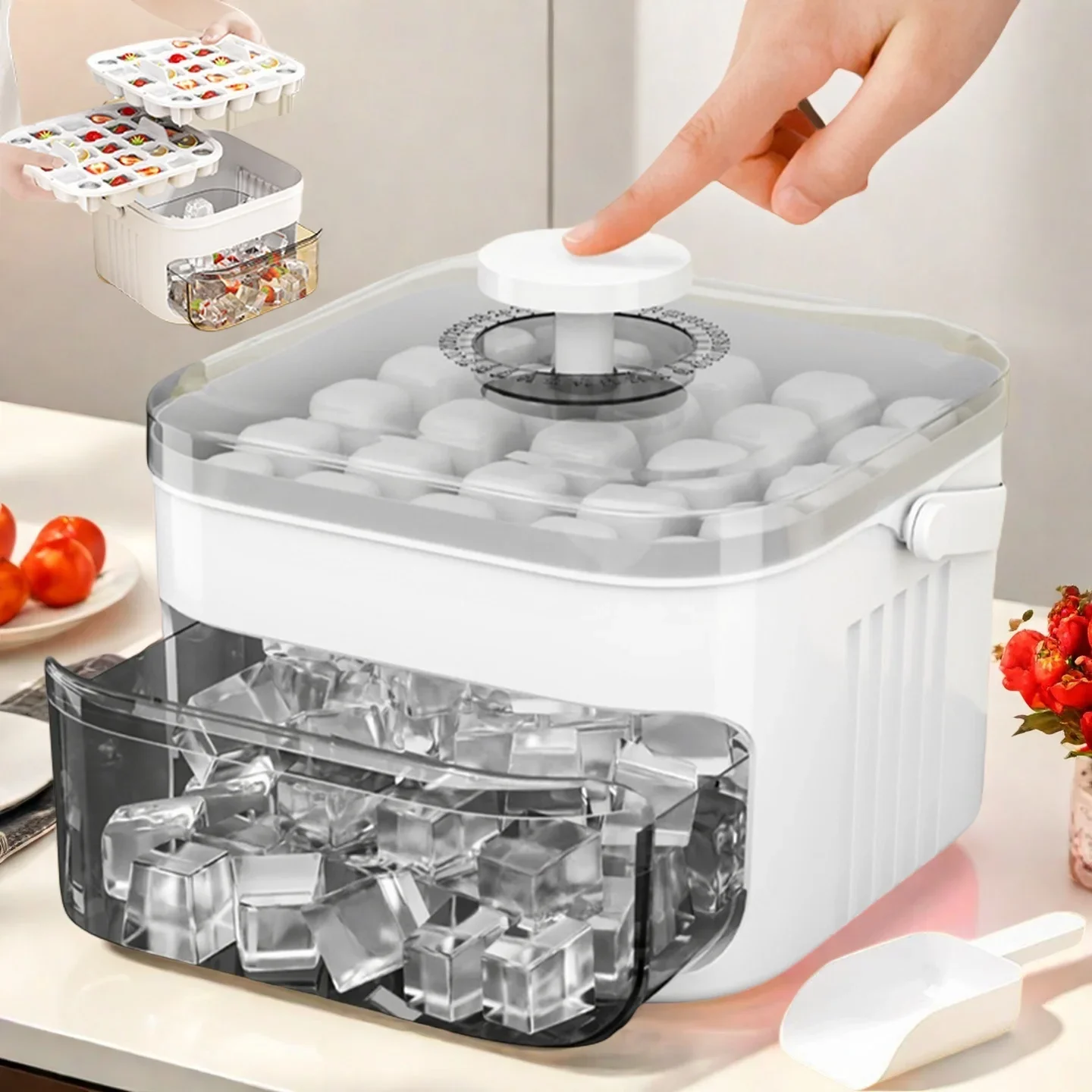 Pembuat Es Batu dengan Tutup T - Food Storage Bins ulasan dan harga